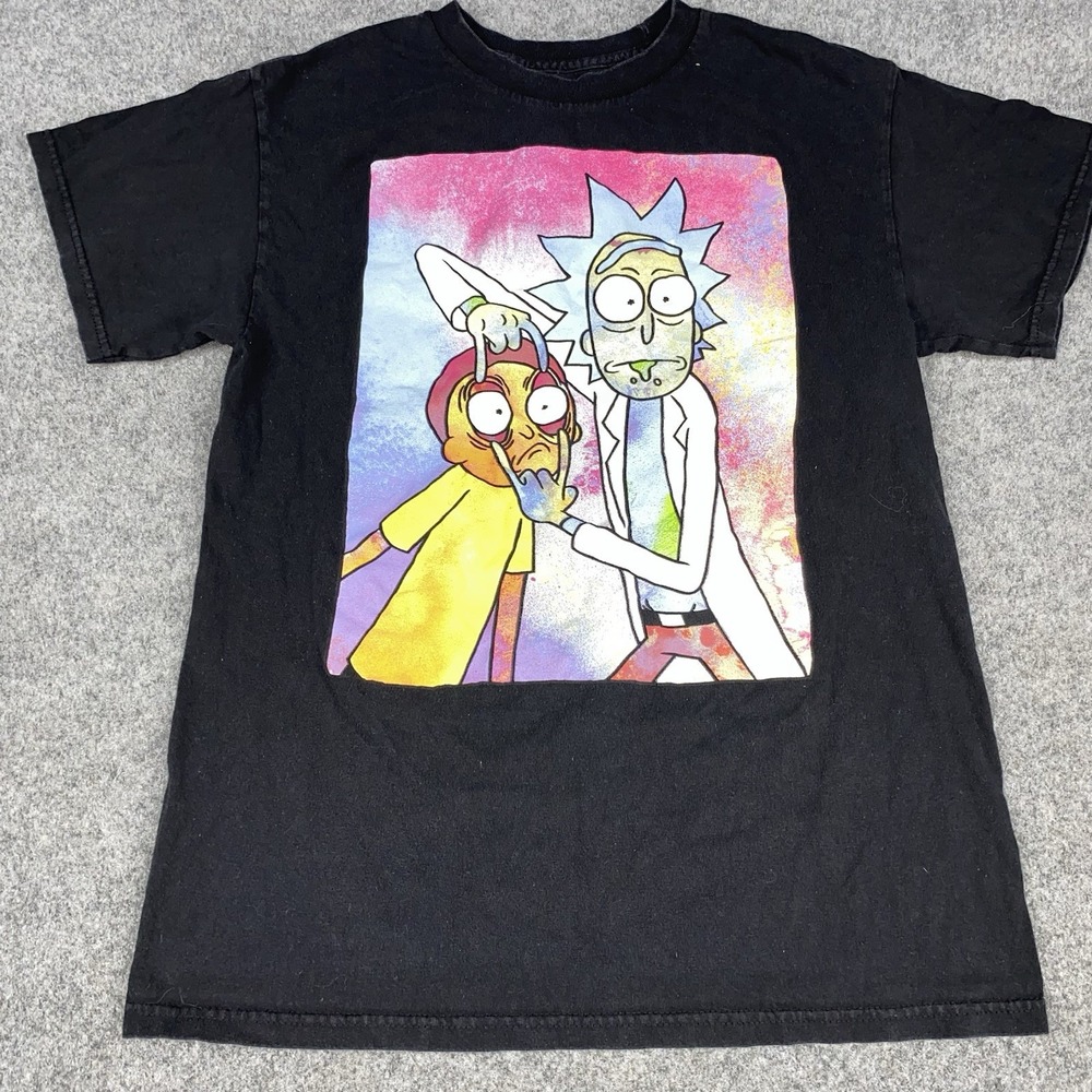 Rick and Morty T-Shirt Men's Medium Black Adult Swim Graphic Tee Cartoon Casual